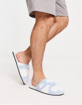 ASOS DESIGN slippers with cloud print in blue
