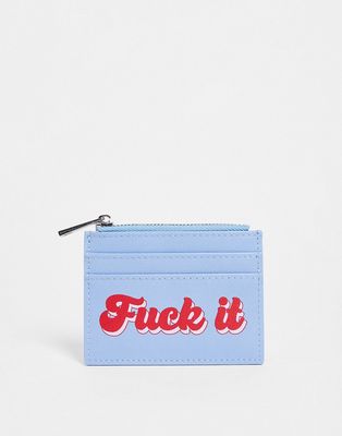 ASOS DESIGN slogan print cardholder and wallet in blue