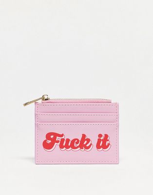 ASOS DESIGN slogan print cardholder and wallet in pink