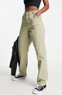 ASOS DESIGN Slouchy Straight Leg Trousers in Khaki