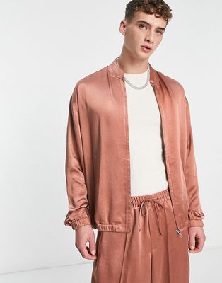 ASOS DESIGN smart 80s oversized bomber jacket in rust satin - part of a set-Auburn