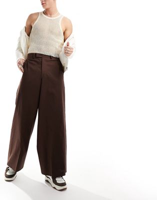 ASOS DESIGN smart extreme wide leg linen blend pants in brown