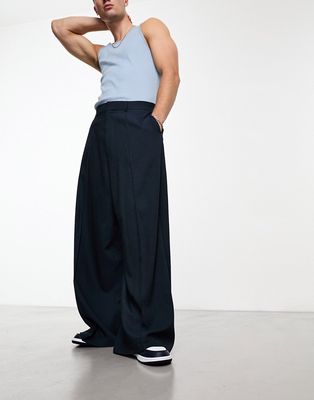 ASOS DESIGN smart extreme wide leg pants in navy pin dot