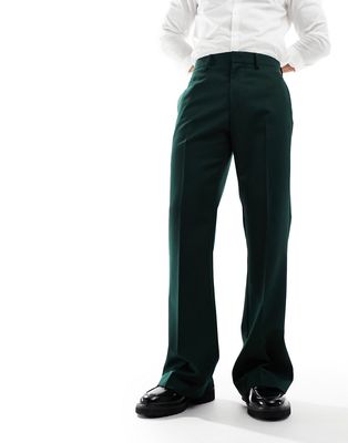 ASOS DESIGN smart flared pants in dark green
