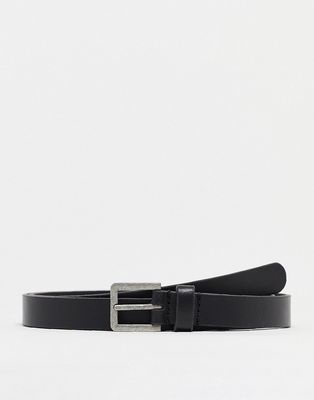 ASOS DESIGN smart leather skinny belt with silver buckle in black
