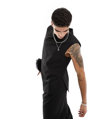 ASOS DESIGN smart slim crew neck sleeveless top in black - part of a set