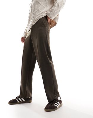 ASOS DESIGN smart wide leg wool mix pants-Brown