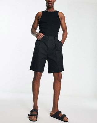 ASOS DESIGN smart wide linen mix shorts in black