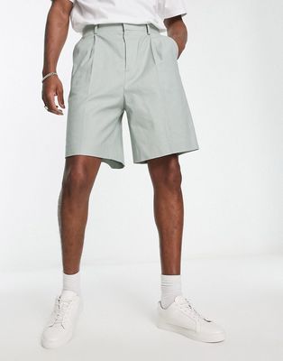 ASOS DESIGN smart wide linen mix shorts in sage green