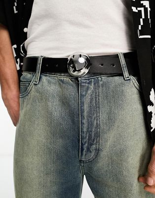 ASOS DESIGN Smiley Collab faux leather belt in black