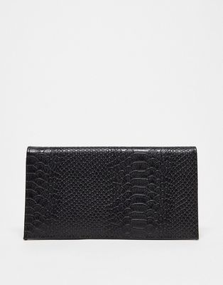 ASOS DESIGN snake effect foldover wallet-Black
