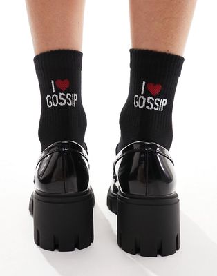 ASOS DESIGN socks with I love gossip in black