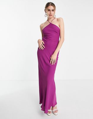 ASOS DESIGN soft halter bias maxi dress in magenta-Pink