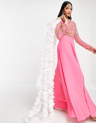 ASOS DESIGN soft maxi lehenga skirt in pink