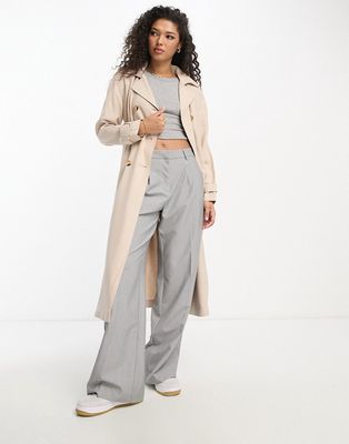 ASOS DESIGN soft trench coat in stone-Neutral