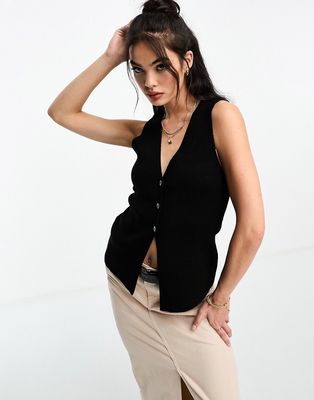 ASOS DESIGN split front knitted vest in black