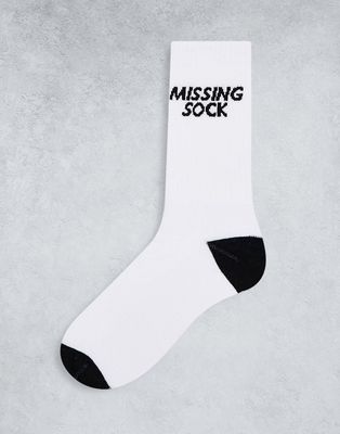 ASOS DESIGN sports socks in white with missing sock slogan