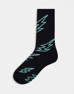 ASOS DESIGN sports socks with lightning bolt design-Black
