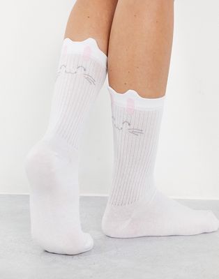 ASOS DESIGN Spring festival bunny ribbed socks in white - WHITE