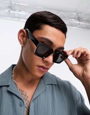 ASOS DESIGN square sunglasses with bevel frame in black