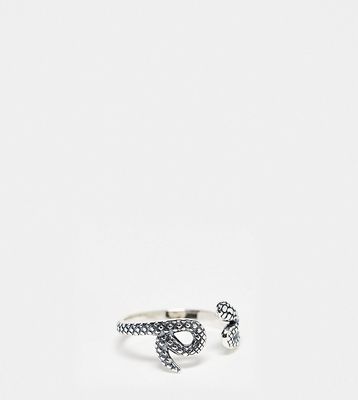 ASOS DESIGN sterling silver wrap around snake pinky ring in burnished silver
