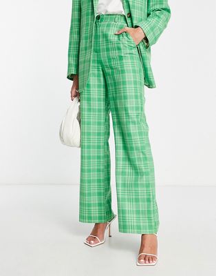 ASOS DESIGN straight ankle suit pants in green check