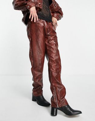 ASOS DESIGN straight leg jeans in red snake print leather look - part of a set