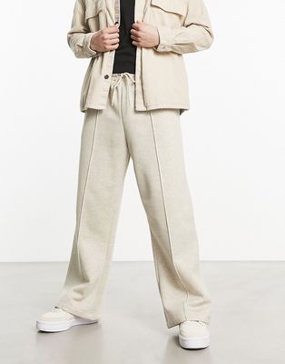 ASOS DESIGN straight leg sweatpants with pintucks in off-white-Neutral
