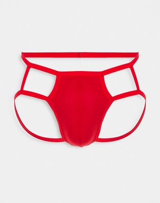 ASOS DESIGN strappy cut out jock strap in red-Multi