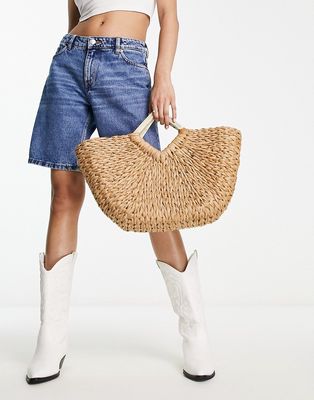 ASOS DESIGN straw tote with feature resin handle in natural-Brown
