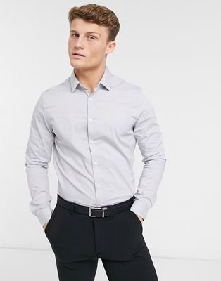 ASOS DESIGN stretch slim fit work shirt in gray-Grey