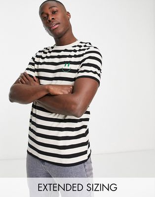 ASOS DESIGN stripe t-shirt in black and ecru with chest embroidery
