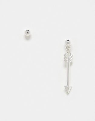 ASOS DESIGN stud and drop earring with dagger pendant in real silver plate