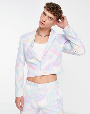ASOS DESIGN super cropped suit jacket in marble print-Multi