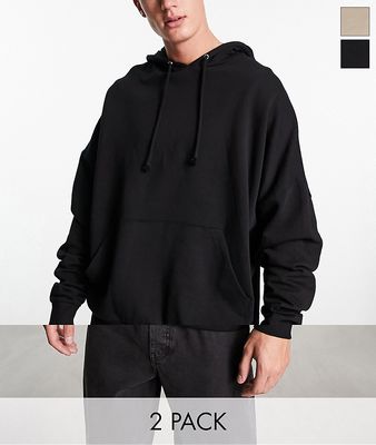 ASOS DESIGN super oversized hoodie in black & beige 2 pack-Multi