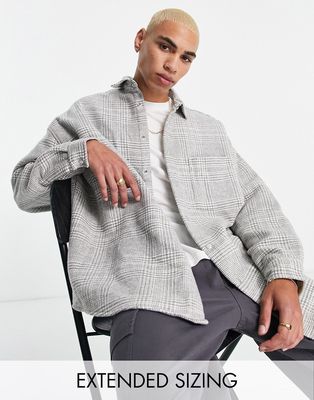 ASOS DESIGN super oversized wool overshirt in gray check-Grey