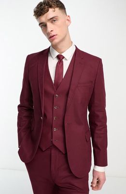 ASOS DESIGN Super Skinny Linen Blend Suit Jacket in Burgundy