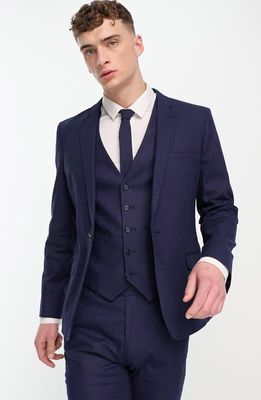 ASOS DESIGN Super Skinny Linen Blend Suit Jacket in Navy