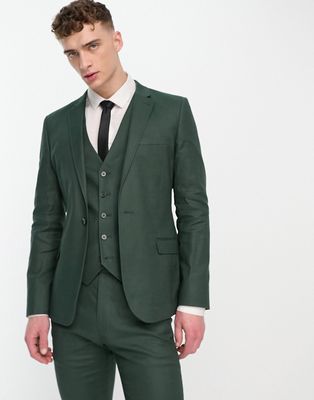 ASOS DESIGN super skinny linen mix suit jacket in forest green