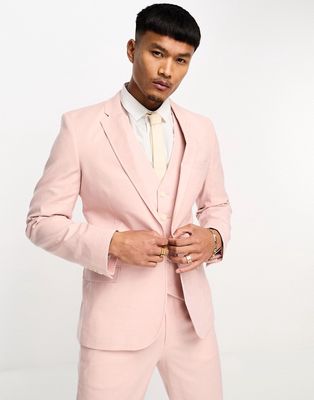 ASOS DESIGN super skinny linen mix suit jacket in pastel pink