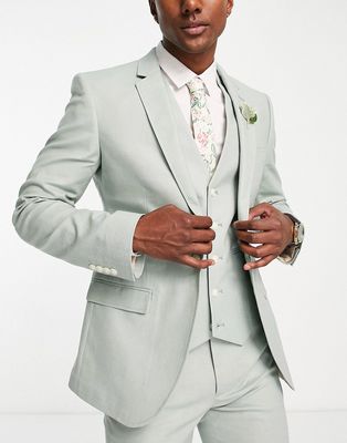 ASOS DESIGN super skinny linen mix suit jacket in sage green