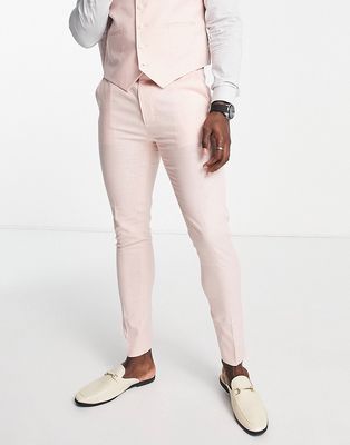 ASOS DESIGN super skinny linen mix suit pants in pink