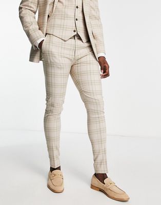 ASOS DESIGN super skinny mix and match suit pants in beige tonal check-Neutral
