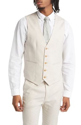 ASOS DESIGN Super Skinny Stretch Cotton & Linen Suit Waistcoat in Stone