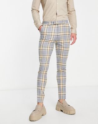 ASOS DESIGN super skinny suit pants in brushed plaid-Blue