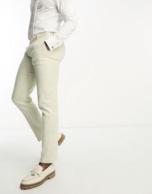 ASOS DESIGN super skinny suit pants in linen in puppytooth check in green