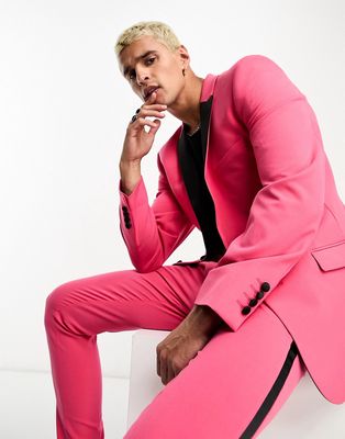 ASOS DESIGN super skinny tuxedo suit jacket in hot pink
