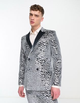 ASOS DESIGN super skinny velvet sequin suit jacket in silver