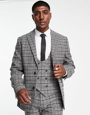 ASOS DESIGN super skinny wool mix suit jacket in gray and white highlight plaid