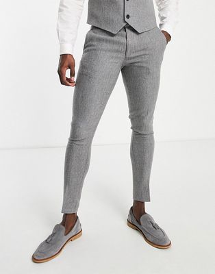 ASOS DESIGN super skinny wool mix suit pants in charcoal herringbone-Gray